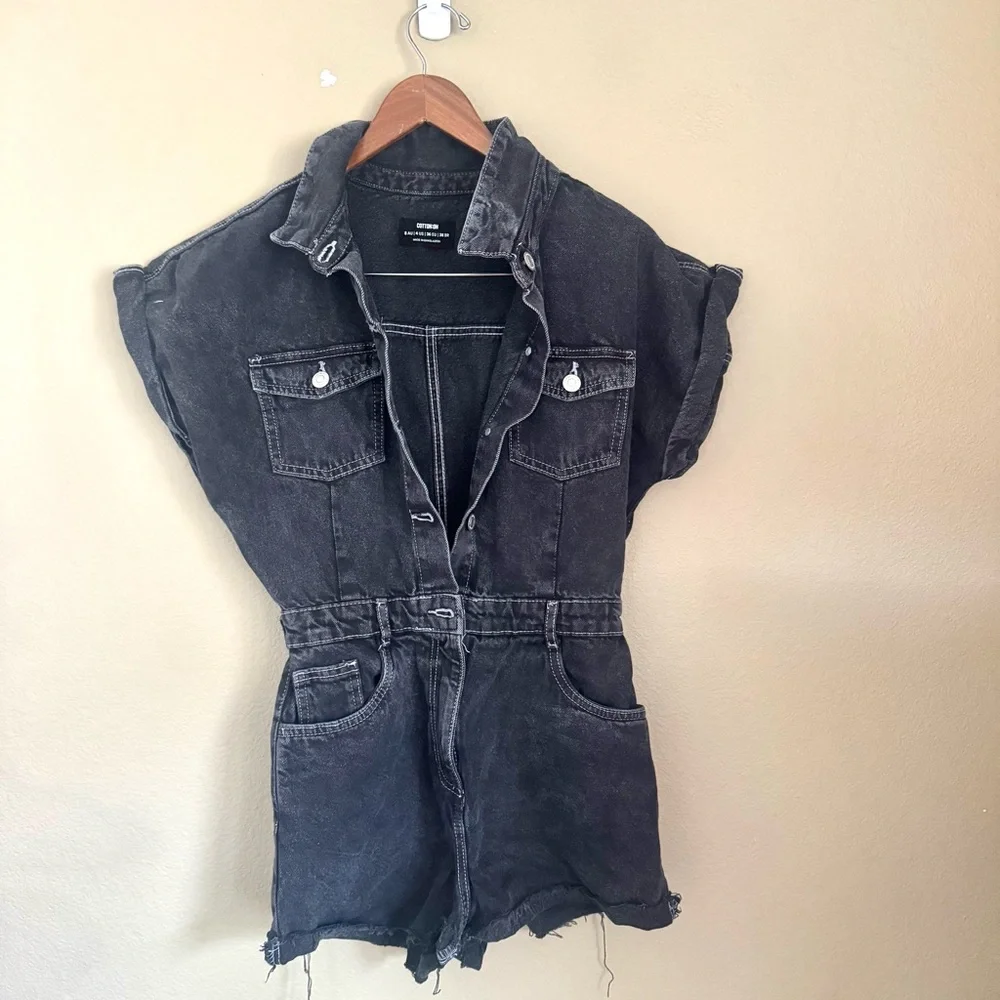Cotton On Denim Short Sleeve Button Front Playsuit Black Size 4 - Picture 2 of 6